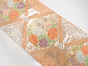 斜め格子に花丸模様織出し袋帯